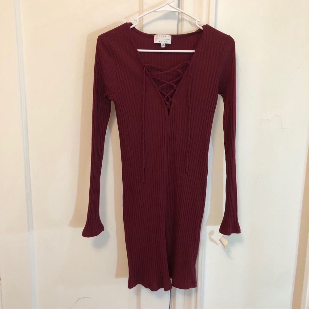 Kendall & Kylie ribbed maroon dress, long-sleeve - Picture 2 of 4
